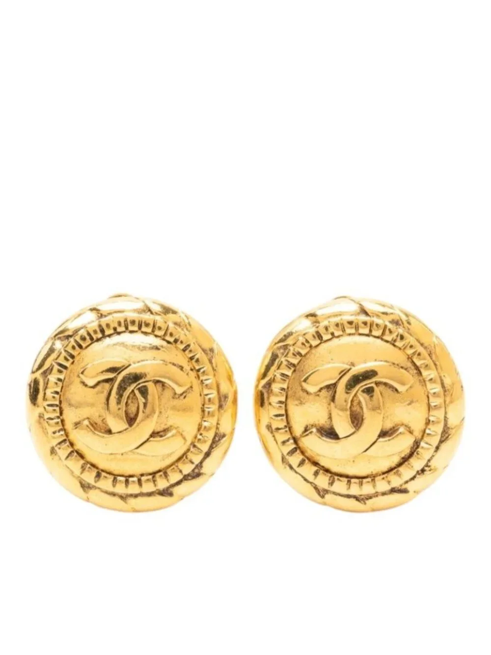 Chanel Vintage CC Logo Round Earrings Gold Plated